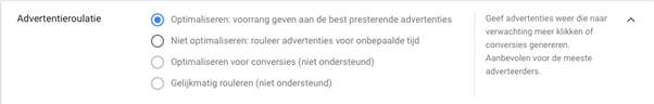 Screenshot van de instelling advertentieroulatie bij het aanmaken van een Google Shopping campagne in Google Ads.
