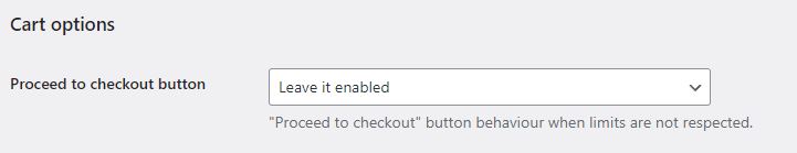 Screenshot Cart Options in de WordPress / WooCommerce plugin Order Minimum/Maximum Amount for WooCommerce.