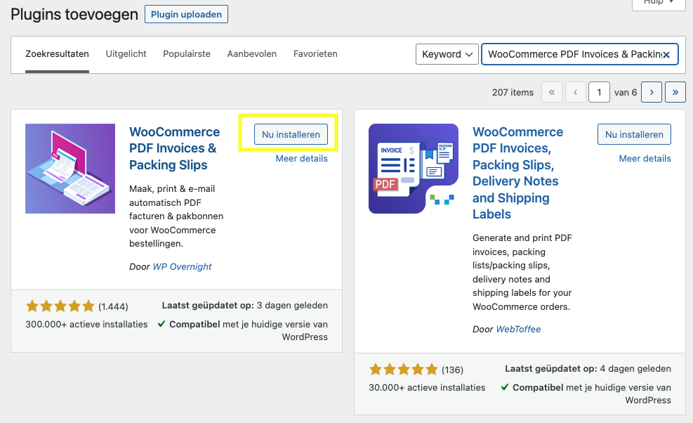 De plugin WooCommerce PDF Invoices & Packing Slips installeren